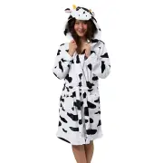 Party Hoot Women's Cow Hooded Robe Soft and Cozy Animal-Inspired Bathrobe