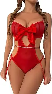 [Generic] Skimpy Lingerie Lingerie for Women Lace Chemise Negligees Sexy Exotic Nightgowns Halter Nighties Sheer Mesh Nightwear (1PC Nightdress+1PC Underpants) Sexy Outfits