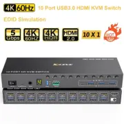 10 Port KVM Switch HDMI 4K@60Hz USB 3.0 HDMI KVM Switcher for 10 Computers Share