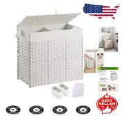 Elegant Foldable 2-Section Laundry Hamper with Removable Liners - 130L Capacity