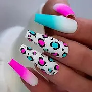 24 PCS Press on Nails Leopard Print Fake Nails Contrast Color Fake Nails Long Fake Nails Gifts for Women and Girls (No.138)