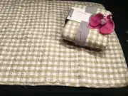 Shabby Chic Pillow Shams STANDARD 2 PC SET Beige Tan white Gingham Plaid NEW