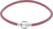 [ANDANTE] Stones silver braided leather bracelet (pink) with clip closure (18 cm) for European beads + organza bag, 18 centimeters, Leather, without stone