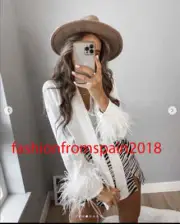 ZARA NEW WOMAN SATIN BLOUSE WITH FEATHERS OYSTER WHITE XS-XL 8212/428