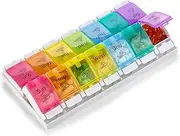 7 Day AM PM Pill Organizer - with Push Button Assisted Open a Daily Travel Pill Box Case Planner and Large Compartments for Medication Vitamins Fish Oil & Supplements, BPA Free