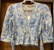 DIANE VON FURSTENBERG Oxford Top In Gorgonian Sky Blue-Size 4-100% Cotton NWT