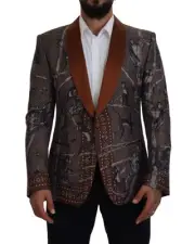 Dolce & Gabbana Monkey Print Blazer Brown Men Bronze Suits & Blazers