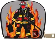 [JEJEA] Firefighter Fireman Print Credit Card Holder Wallet, Small Card Holder Wallet with Zipper,Leather Card Holder, White, One Size