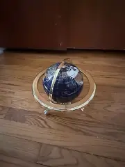 Blue Lapis Ocean Table Top Gemstone Spinning World Globe With Tripod