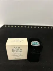VTG Avon Ring Womens Blue Cabochon Desert Azure 1976 Medium Adjustable Boho NIB