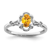Sterling Silver Rhodium-Plated Citrine & Diam. Ring