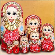 Stacking Nested Set Wooden Nesting Dolls Painted Coloring Dolls Girl Wooden Russian Nesting Dolls for Wishing Gift Home Decoration Handmade Nesting Dolls