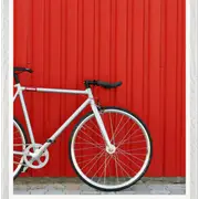 Galrie Modern Minimalist Bicycle Against Red Wall Art Print Photography, White Frame, 50 x 70cm (20 x 28inch)