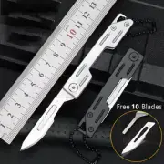Scalpel Folding Knife Utility Knife Paper Cutter Tool EDC Keychain Bonus 10Blade