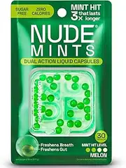 Nude Mints | Dual Action Liquid Capsules | Mouth Watering Mint - Lasts 3X Longer - 3X Stronger - Extreme Bad Breath Treatment for Adults - Sugar Free, 0 Calorie - Melon - 5 Pack - 150 Capsules