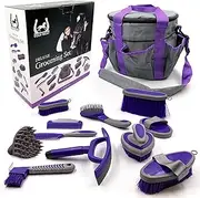 Horse Grooming Kit – 12 Pieces Equestrian Grooming Gift Set that Includes All Types of Horse Hair Brush, Curry Comb, and Hoof Pick with a Multipurpose Horse Grooming Bag