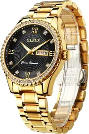 OLEVS Mens Watches Diamond Gold Dress Luxury Stainless Steel Waterproof Quartz Fashion Wrist Watches for Men with Date