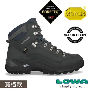 【LOWA】男 歐洲製造 RENEGADE GTX 中筒防水透氣多功能健行鞋/寬楦.登山鞋(LW310968-0998 深灰黑)