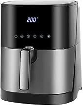 5L Large Air Fryer with Smart Touch Screen Microcomputer NTC Precise Temperature Control and 60-Minute Timer One-Click Separation Non-Stick Coating Basket Stainless Steel Housing