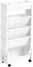 AGTEK 5 Tier Rolling Utility Cart, Book Cart with Wheels, Office Book Carts with Divided Top Shelf for Organizing Books and Supplies in Home, Office, Classroom, White
