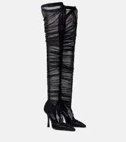 [Jimmy Choo] Jimmy Choo Lotta 100 embellished tulle over-the-knee boots AU 5 black