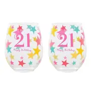 2PK Gibson Gifts 21 Birthday Party Stemless Glass Tumbler Drink Cup Drinkware