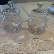 PRINCESS HOUSE 2 JAM JELLY CONDIMENT JAR lid & spoon. HERITAGE GLASS VINTAGE