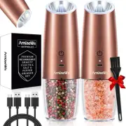 Gravity Electric Salt & Pepper Mills with White LED Light - One-Handed Operation
