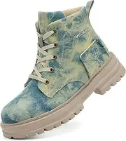 [Dajingkj] Steel Toe Shoes for Women Lightweight Canvas Work Sneakers Camouflage Safety Boots Anti-Smashing and Anti-Puncture, Blue, 9.5