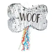 Pull String Dog Bone Pinata for Puppy Birthday Party Decorations, Silver Foil