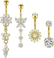 Longita Belly Button Ring Dangle Belly Button Rings Dangling Belly Button Rings Clicker Belly Button Ring Surgical Steel Rose Gold Belly Rings Belly Piercing Jewelry Navel Rings for Women