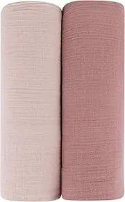Ely’s & Co. Cotton Muslin Swaddle Blanket 2-Pack for Baby Girl — 100% Cotton Muslin Extra-Large Swaddle Blankets (47” x 47”) Cranberry & Rosewater Pink