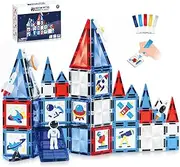 Sivomens Magnetic Tiles 58PCS Space Adventure Building Set for Kids - STEM Educational Cosmic Explorer Magnetic Blocks with DIY Tiles & Paint Pens, Creative Toys for Boys Girls Ages 3-12 Years