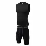 Mens Sport Sleeveless Fitness Gym Compression Under Base Layer Top Shorts Kit