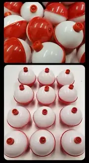 12- FISHING BOBBERS 1-1/2" Round Floats Red White New