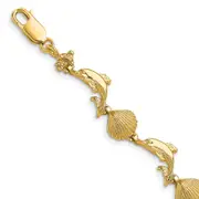 7.25 Inch 14K Dolphin And Shell Bracelet