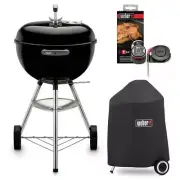 Weber Charcoal Grill 18" Black with Grill Cover and iGrill Mini Thermometer