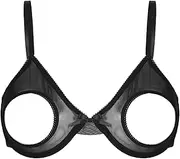 [Linjinx] Womens Lingerie Sheer Mesh Bra Hollow Out Open Nipples Wireless Unlined Bra Tops