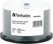 Verbatim 700MB 52x 80 Minute DataLifePlus White Inkjet and Hub Printable Recordable Disc CD-R, 50-Disc Spindle 94755