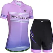 [LMKIJNB] Womens Cycling Jersey Shorts Sleeve Set Bicycle Clothing Sportswear Biking Suit Tights Spring Autumn Moisture Wicking Quick-Dry UV Protection 3D Gel Padded MTB Outdoor Windproof XC06
