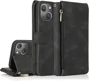 GoshukunTech for iPhone 14 Plus Case,for iPhone 14 Plus Wallet Case[ 8 Card Slots & 1 Zipper Coin Purse] Leather Wallet Flip Cover with Wrist Starp-Black