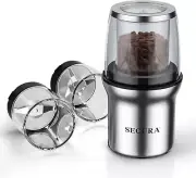 Coffee Grinder Electric, Spice Grinder, Dual Glass Bowls for Wet & Dry Grinding