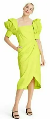 Christopher John Rogers Target Size 28W / 30W Puff Sleeve Faux Wrap Dress Yellow