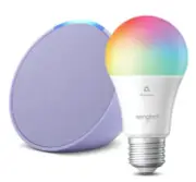Amazon Echo Pop Bundle | Lavender Bloom Smart Speaker & Sengled Smart Color Bulb