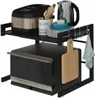 Adjustable Microwave Oven Rack Toaster Stand Shelf Kitchen Supplies with 3 Hooks