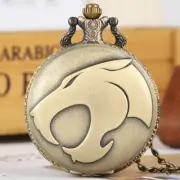 Antique Leopard Head Men's Analog Quartz Pocket Watch Full Hunter Necklace Chain