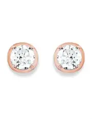 [Amor] Bi Colour Cubic Zirconia Stud Earrings In Rose Gold