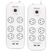 Huntkey 6 Way Powerboard With 2 USB Ports And Surge Protection - 2 Pack