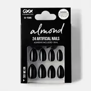 OXX Cosmetics 24 Pack Artificial Nails with Adhesive - Almond Shape, Black