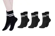 3 Pairs Yoga Socks Non-Slip Grips Anti-Skid Pilates Barre Dance Cushioned Socks-Black
